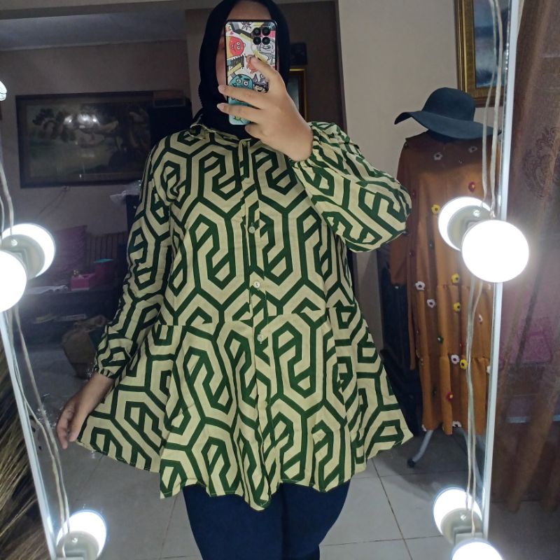 Extu mosaic blouse, blouse wanita, atasan linen, atasan jumbo, atasan extu, kemeja extu, kemeja jumb