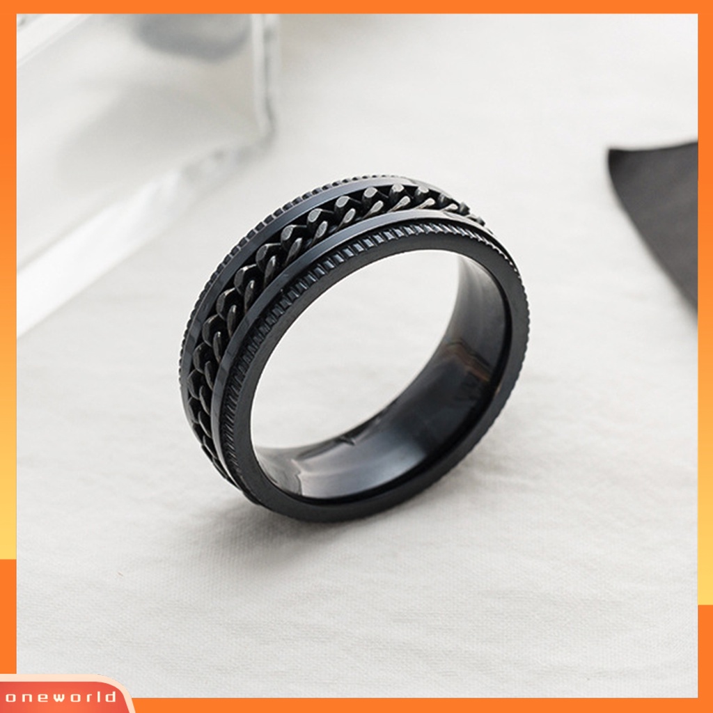 {oneworld} Cincin Pria Sederhana Tinggi Dipoles Perhiasan Fashion Rantai Berputar Hias Jari Ring Untuk Pesta