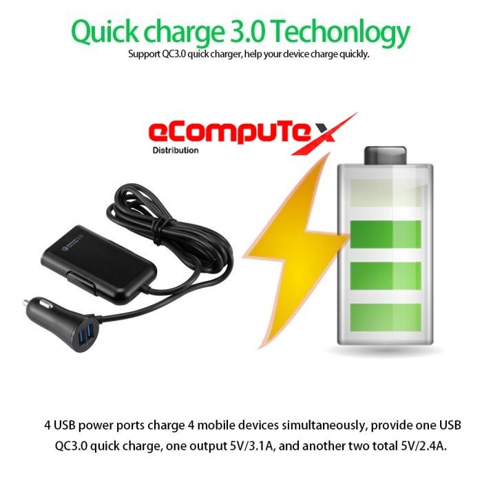 CAR CHARGER 4 PORT USB 2 USB MOBIL SUPER FAST CHARGING - 4 PORT USB - 2 Port USB