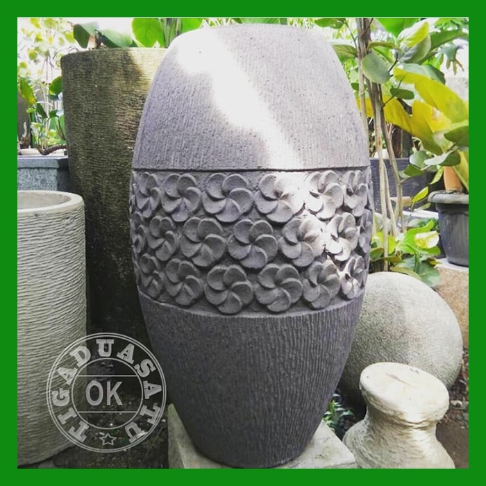 Pot Teraso Gendang Ukir Bunga Terazzo Handmade