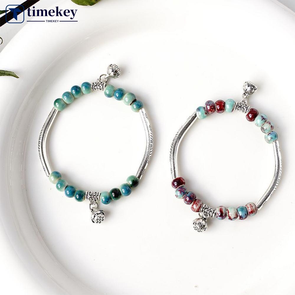 Timekey Kreatif Handmade Gelang Manik-Manik Keramik Fashion Serbaguna Warna-Warni Gelang Perhiasan Hadiah Untuk Wanita B3S7