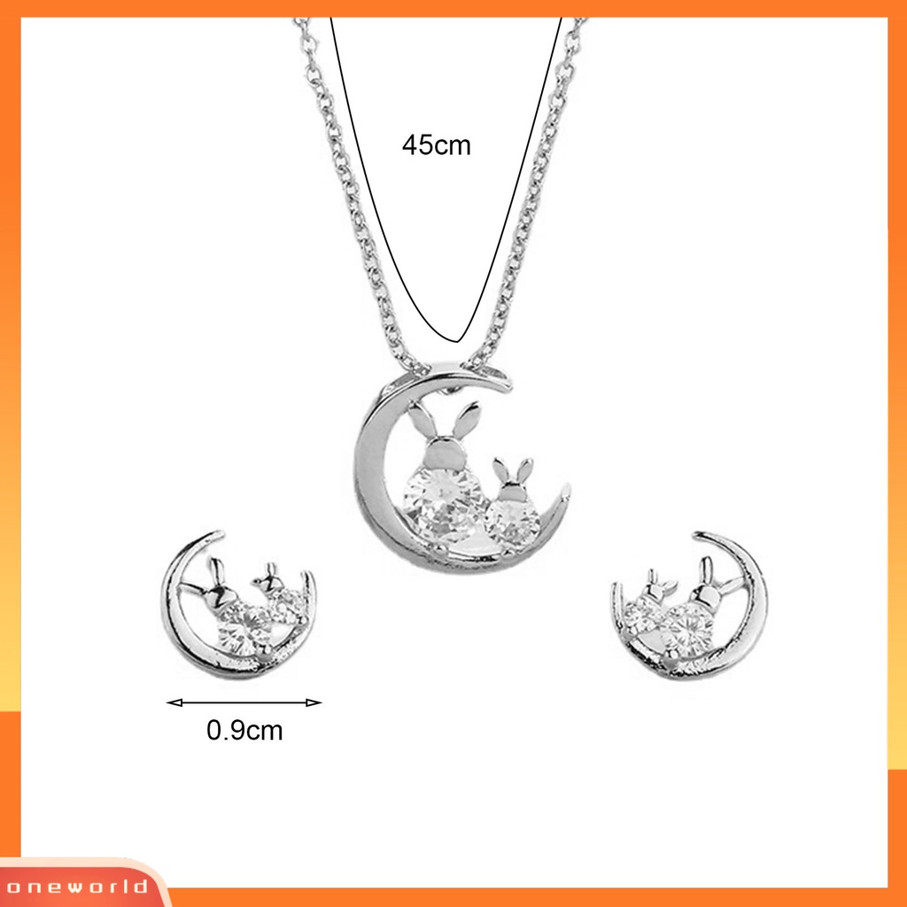 [WONE] Anting Pejantan Manis Berkilau Gaya Korea Kelinci Bulan Hias Berlian Imitasi Liontin Kalung Telinga Studs Perhiasan Aksesori