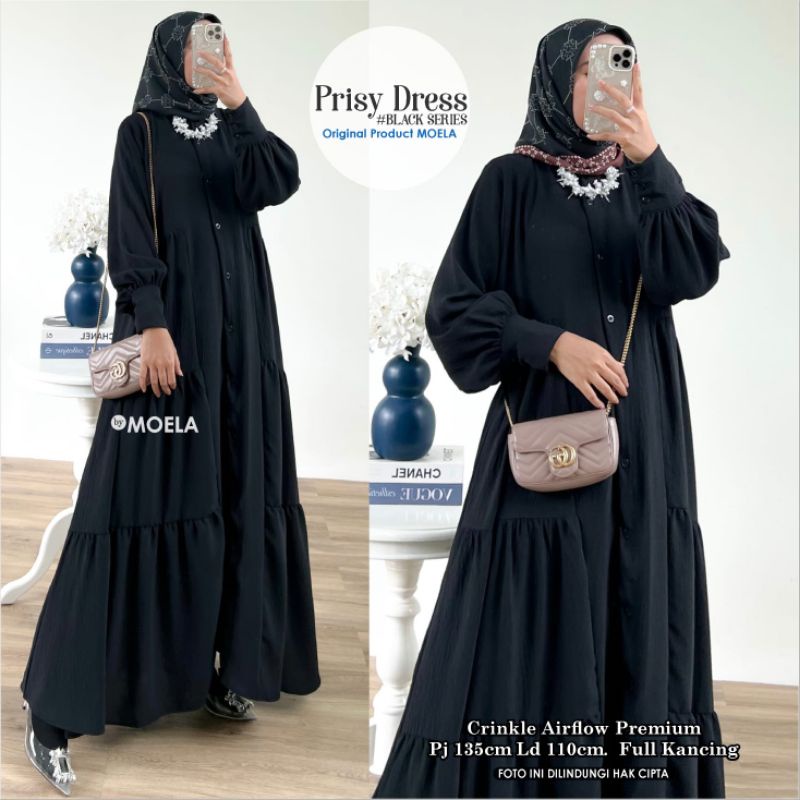 COD | PRISY DRESS ORI MOELA BAHAN CRICLE KANCING AKTIF BAJU BUSUI ORI MURAH GAMIS BAJU LEBARAN KONDA
