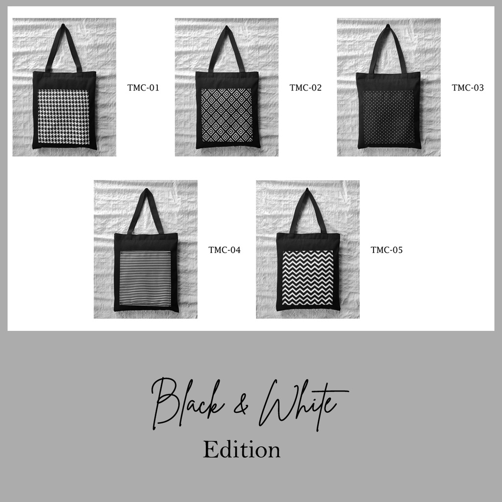 Tote Bag Kanvas Kantong Totebag Black and White Edition 40x32cm