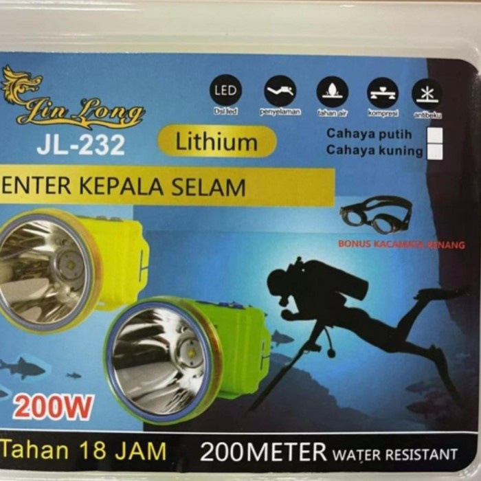 Senter Kepala Selam 200 Watt Jinlong JL232 Super Terang