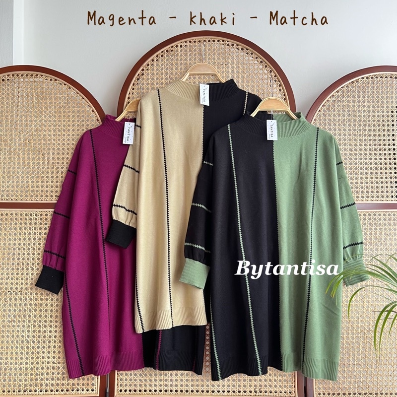 TUNIK RAJUT TWOTONE KALULA MOTIF GARIS