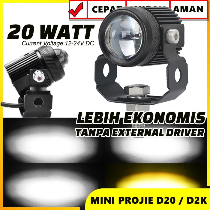 Lampu Tembak Led Sorot Laser D2 Foglamp Mini Projie 20 Watt Dc 12-24V