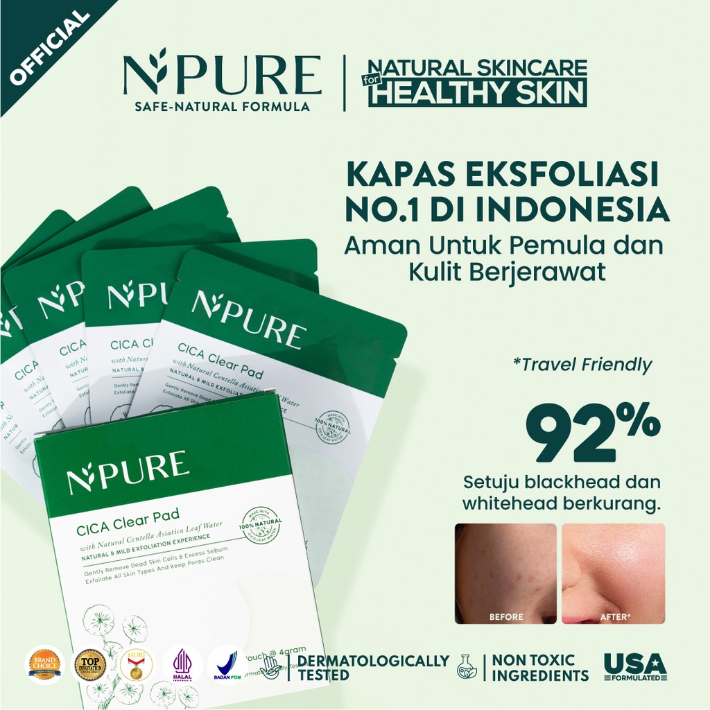 NPURE Cica Clear Pad Sachet | Kapas Eksfoliasi | Angkat Kulit Mati Pada Wajah