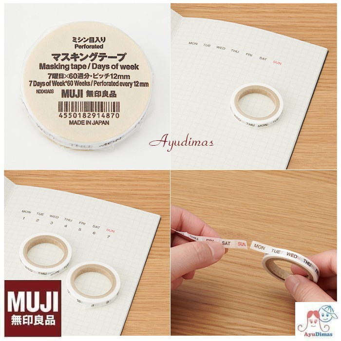 

MUJI Perforated Masking Days of Week / Tick Box Print Tape- washi tape