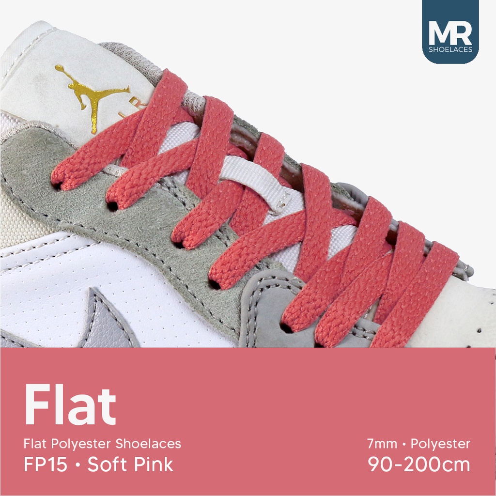 MR Shoelaces FP15 Soft PinkTali Sepatu Polyester Pipih Flat 7mm 80cm 90cm 100cm 120cm 130cm 150cm 180cm 200cm untuk Sneakers - Premium Shoelace