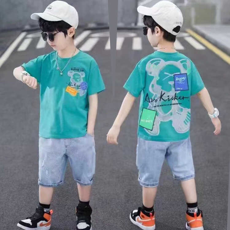 (LOLI-JKT) BOY-82 STELAN ANAK COWOK KARTUN BEAR + JEANS CELANA SIZE 110-160