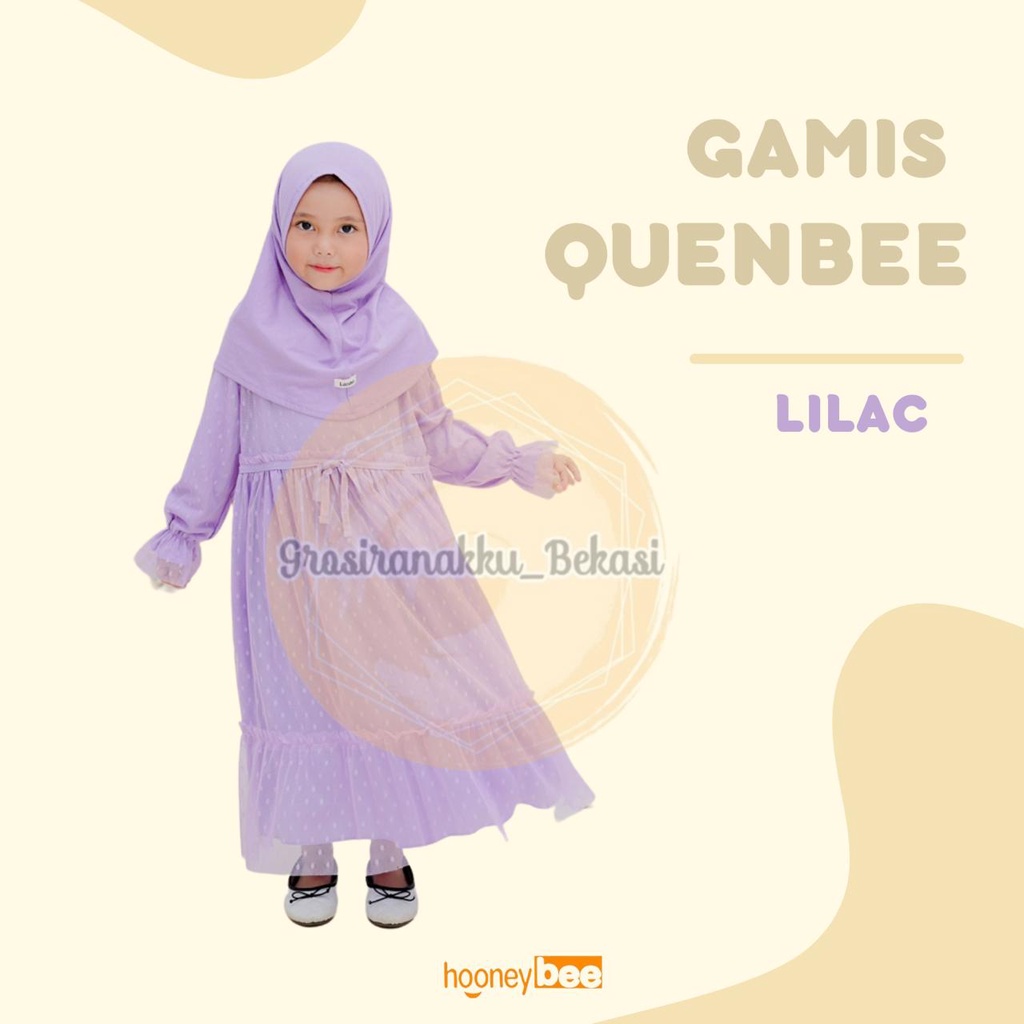 Gamis Anak Tile Quenbee Junior Honeybee  Warna  Lilac Size 2-10 Thn