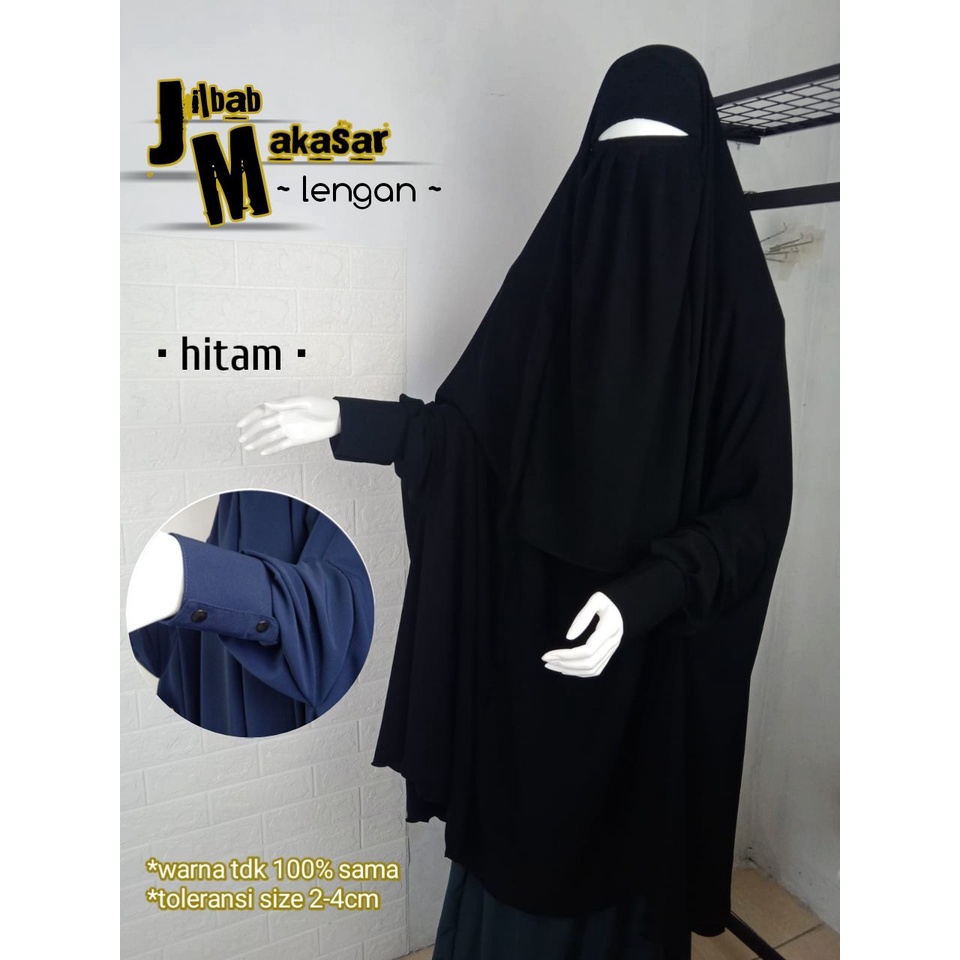 Jilbab Makasar Lengan (safar tanpa purdah) PREMIUM jetblack & new fortaleza
