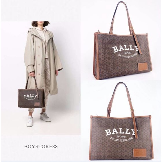 BALLY Tote Bag Calie Canvas Leather In Brown ORIGINAL