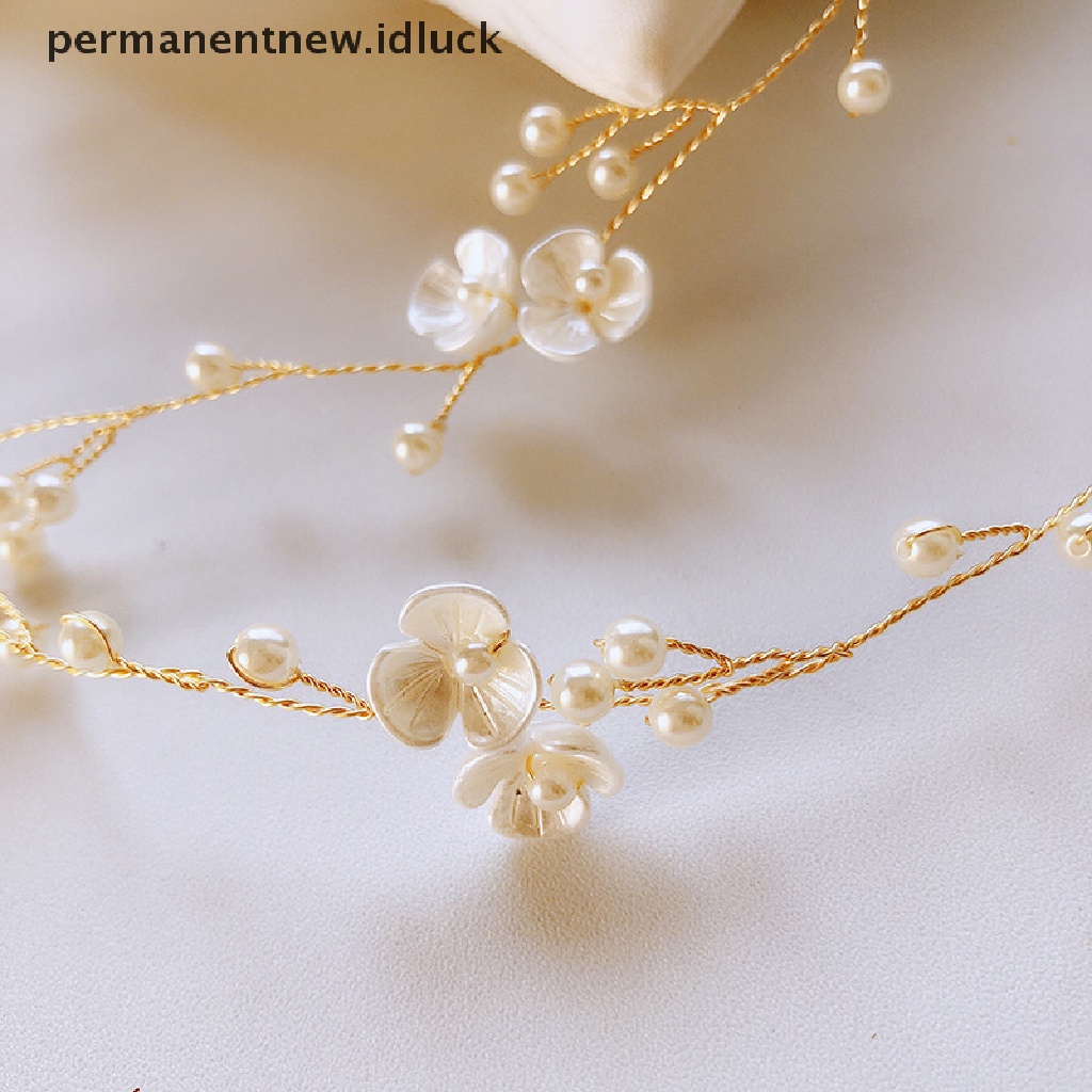 [luckypermanentnew] Bando Kristal Aksesoris Rambut Pernikahan Handmade Bunga Mutiara Untuk Pengantin Perempuan [ID]
