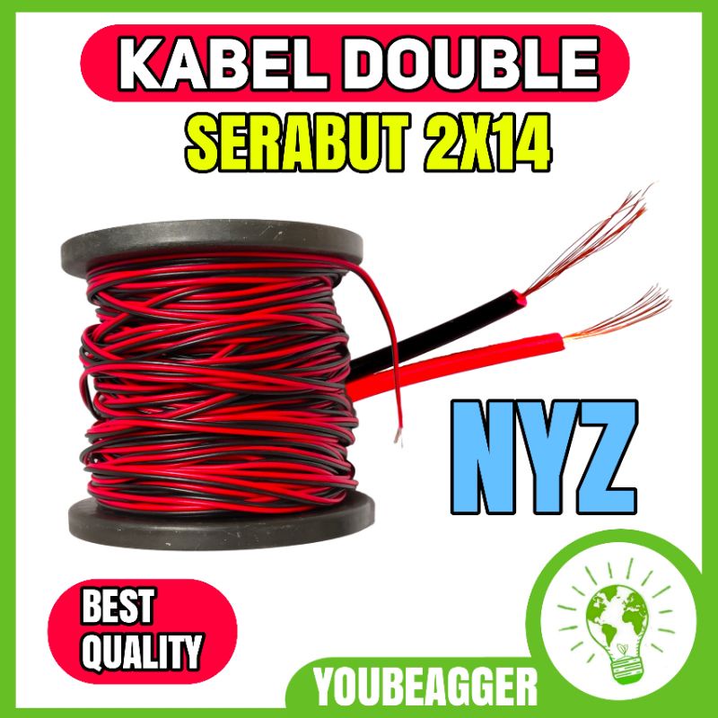 Kabel merah hitam double 2x14 NYZ untuk harga 1 meter