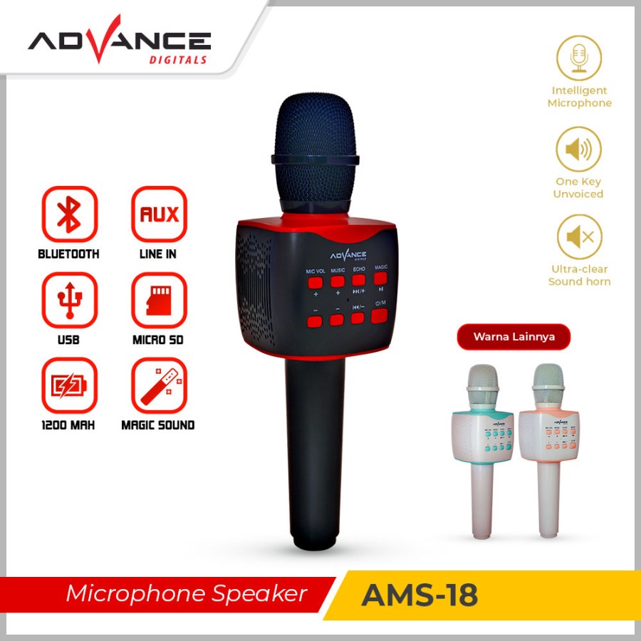 NEW Mic Advance Wireless Bluetooth Karaoke - Microphone Speaker Bluetooth AMS 18 BERGARANSI RESMI