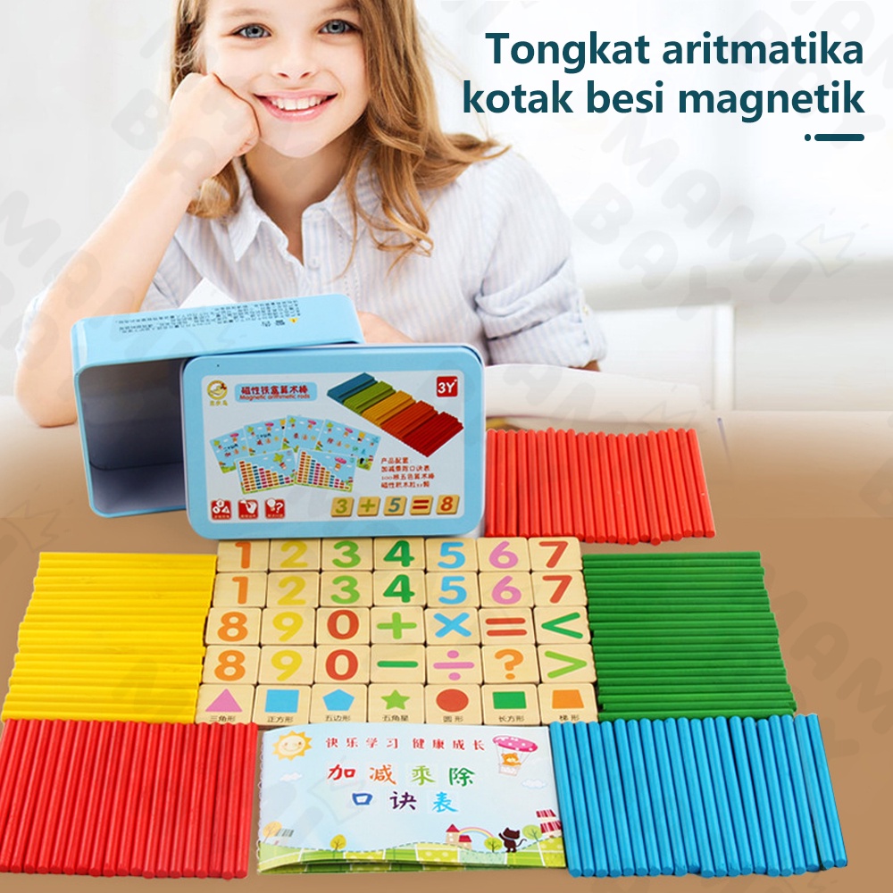 Mamibayi Intelligence Stick 100pcs/Puzzle Magnet Kaleng Mainan Peraga Belajar Berhitung