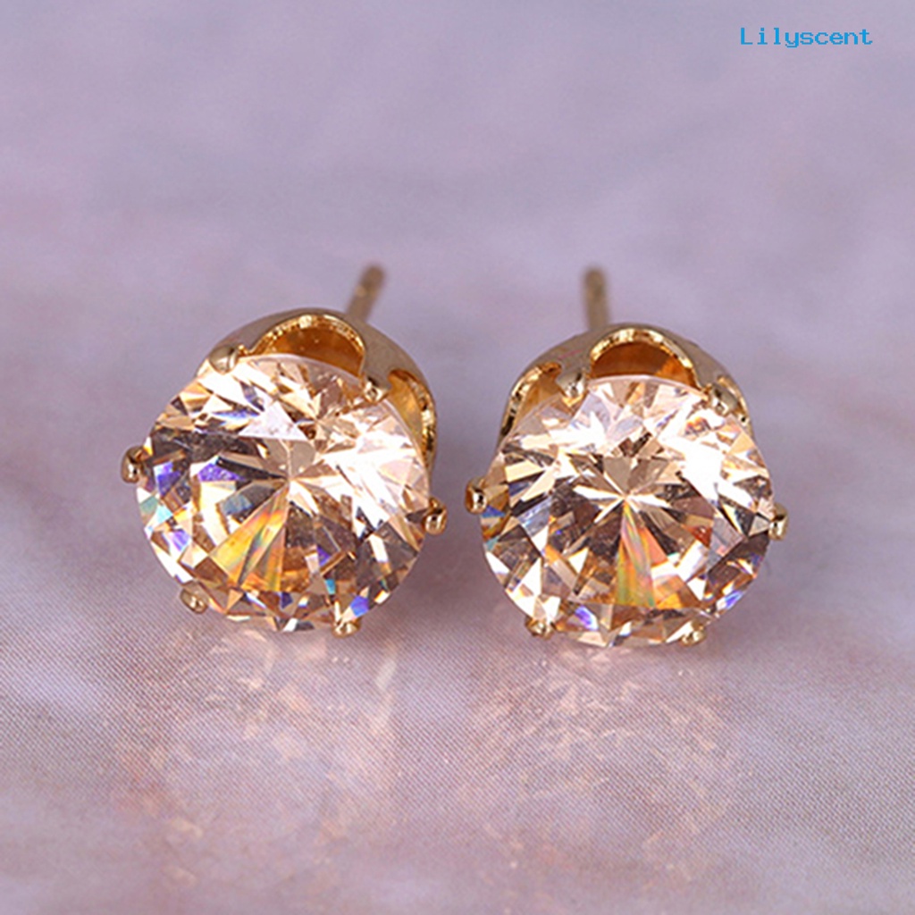 [LS] Ear Studs Elegan Semua Pertandingan Cubic Zirconia Bulat Anting Indah Untuk Pacaran