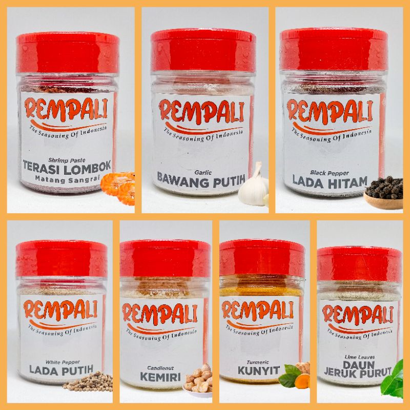 

Rempali Bumbu Dapur Rempah Bubuk Murni Asli Indonesia - Kunyit Bubuk/Bubuk Bawang Putih/Bubuk Lada/Terasi