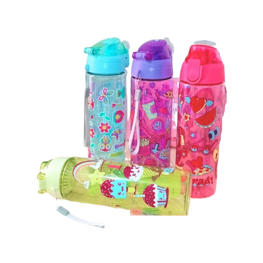 750ML - BOTOL MINUM SMIGGLE COLORFULL WARNA WITH STRAP &amp; SARINGAN