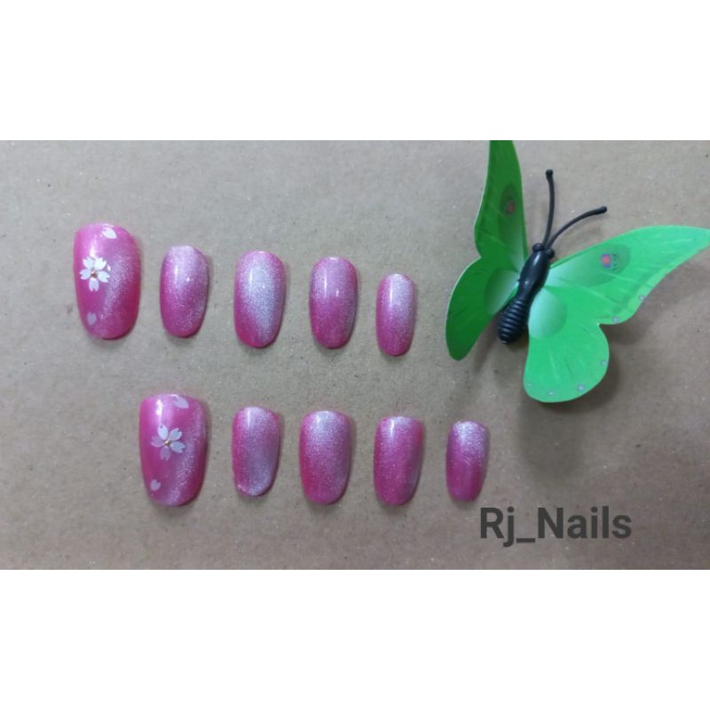 1 set kuku palsu/fake Nails/oval pink/cat eye full kutek