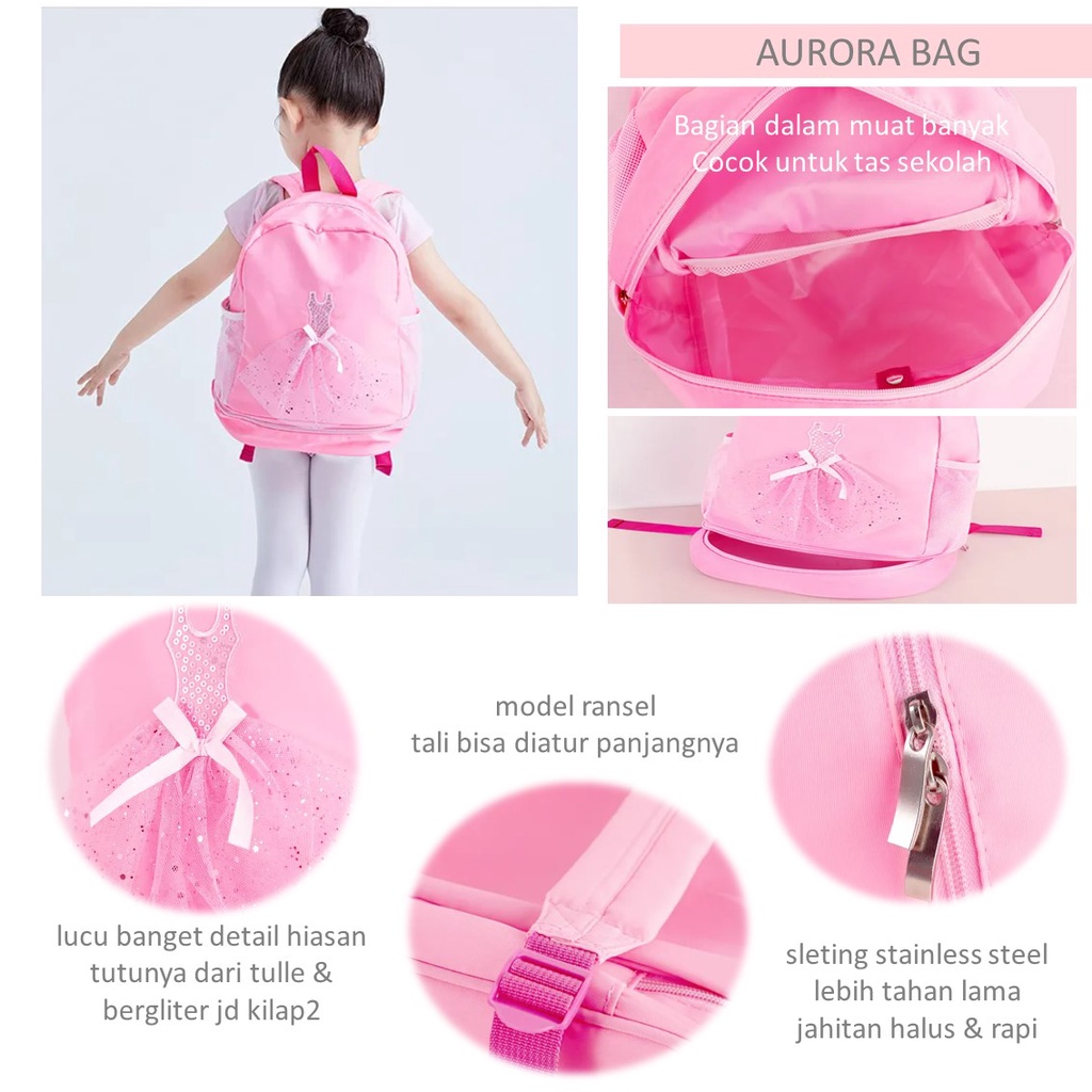 TAS BALLET SEKOLAH KURSUS LES BALET ANAK - PREMIUM HIGH QUALITY PINK AKSESORIS DANCE