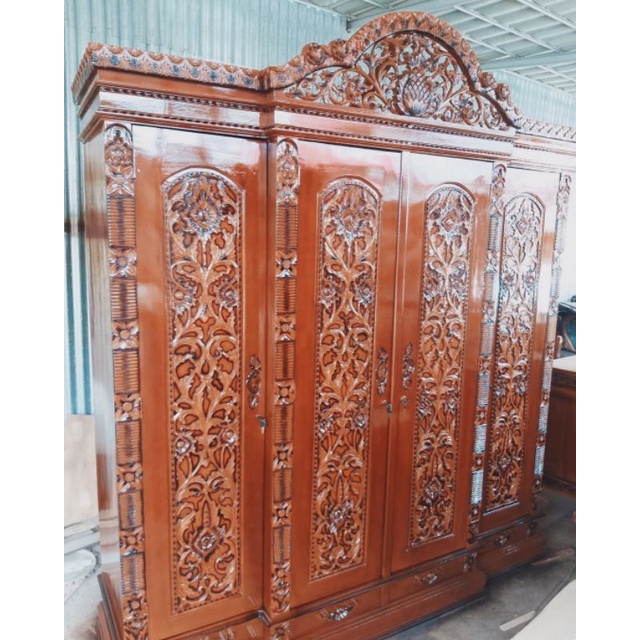 lemari pakaian mewah jati pintu 4 full ukir Jepara