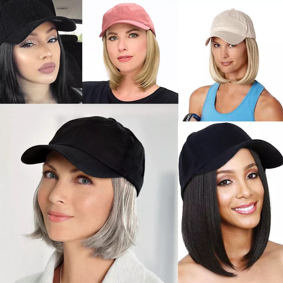 Topi Baseball Dengan RAMBUT PENDEK Lurus Hair Extension Sintetis