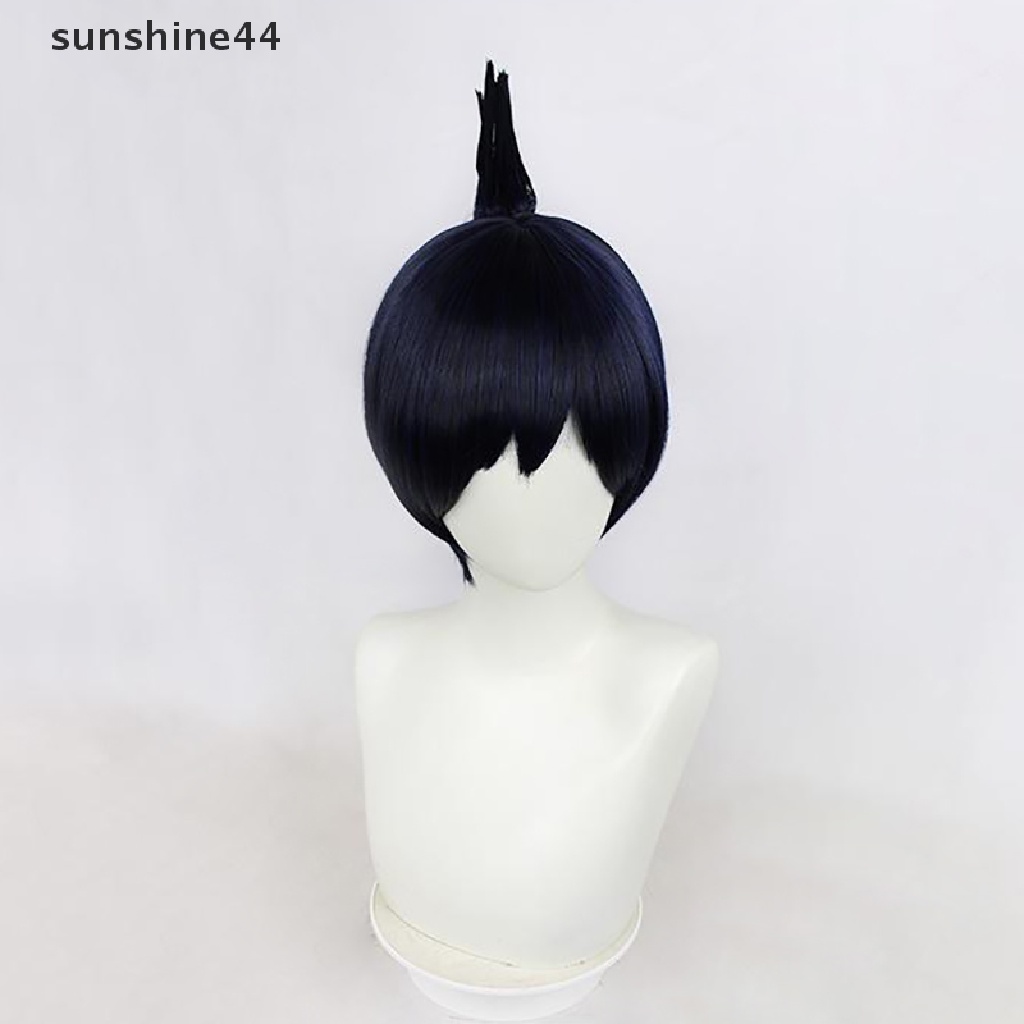 Sunshine Anime Chain Man Aki Hayakawa Cosplay Wig Hitam Topknot Style Rambut Serat Dengan Topi Wig Halloween Party Role Play Wig Pria Wig Pesta.