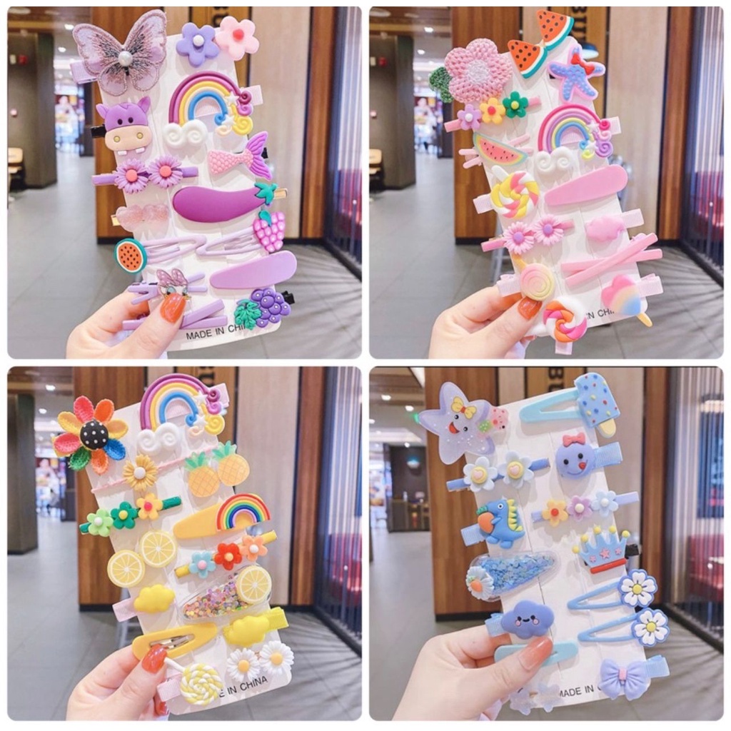 J10 JEPIT ANAK KUALITAS IMPORT LUCU KARTUN  JEPITAN RAMBUT ANAK KOREAN 1 SET ISI 14PCS - BDC