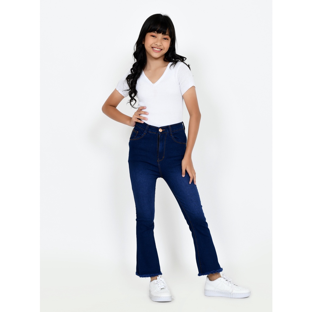 YAOSHI - Jeans Panjang Cutbray Rawis Anak - High Waist Cutbray Rawis Anak Size 24-26