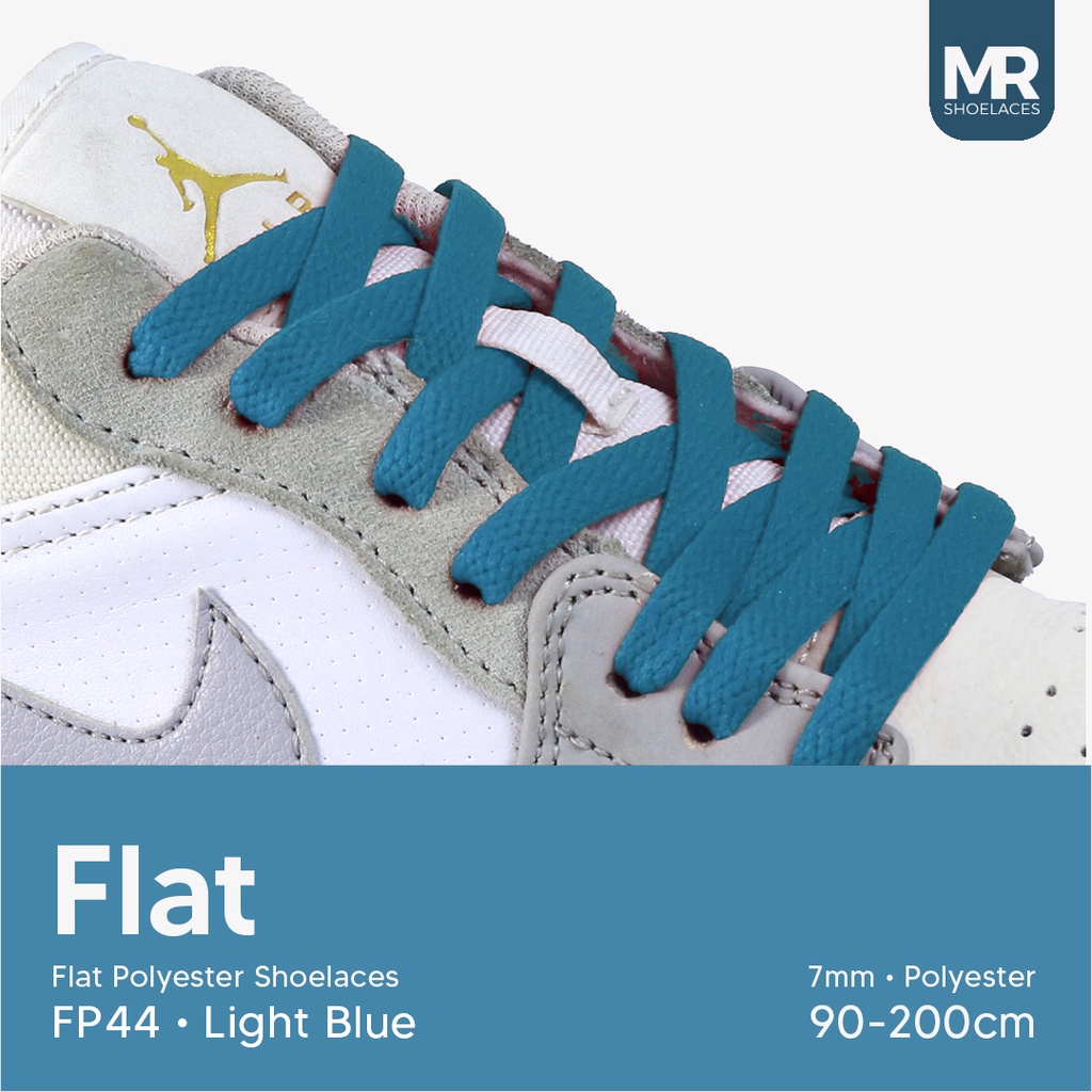 Original MR Shoelaces FP44 Light Blue (Biru Muda) Tali Sepatu Polyester Pipih Flat 7mm 80cm 90cm 100cm 120cm 130cm 150cm 180cm 200cm untuk Sneakers - Premium Shoelace Gepeng