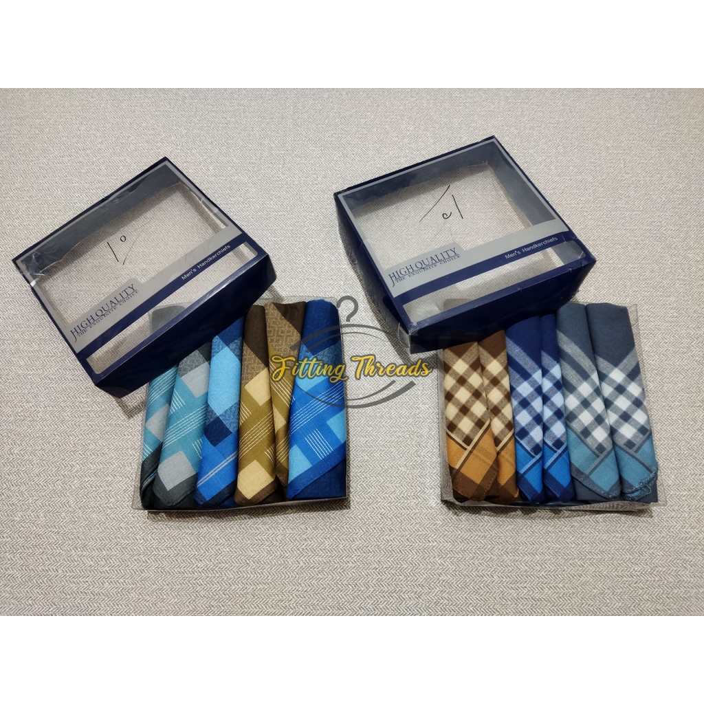 6 Pcs Sapu Tangan Pria Handkerchief High Quality / SapuTangan Katun Cowok Packaging Kotak / Selampe Lap Muka