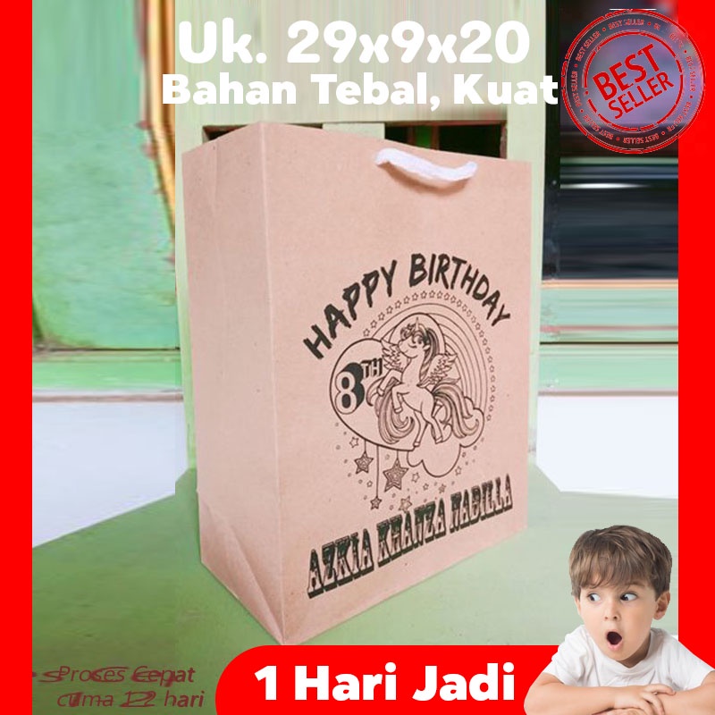 

Tas Ulang Tahun Anak Jumbo Uk. 29x9x20 cm / Tas Kertas Ulang Tahun Anak Bebas Desain Murah