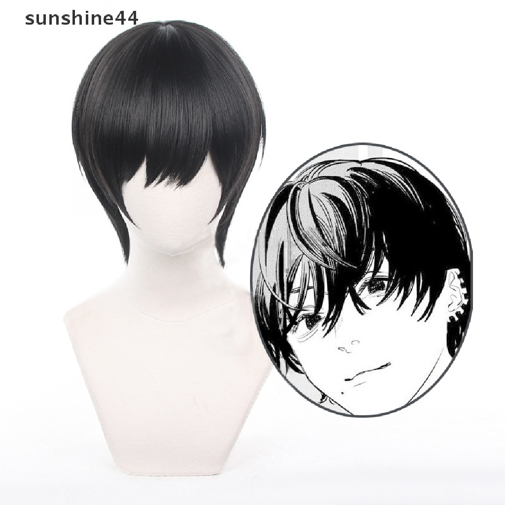 Sunshine Anime Chain Man Yoshida Hirofumi Cosplay Wig Pendek Hitam Tahan Panas Sintetis Wig Pesta Halloween.