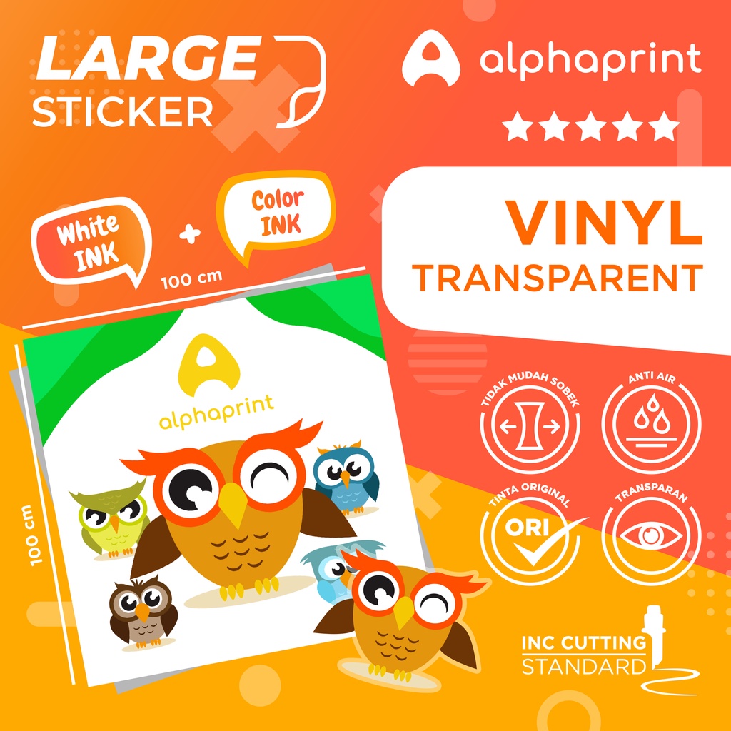 

Sticker Custom Vinyl Transparan Tinta Putih + Warna (Print & Cut)