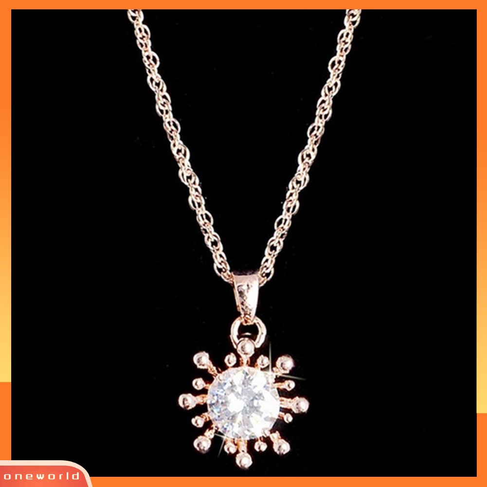 [oneworld] 2pcs/set Wanita Bunga Berlian Imitasi Hias Liontin Kalung Anting Perhiasan Pesta