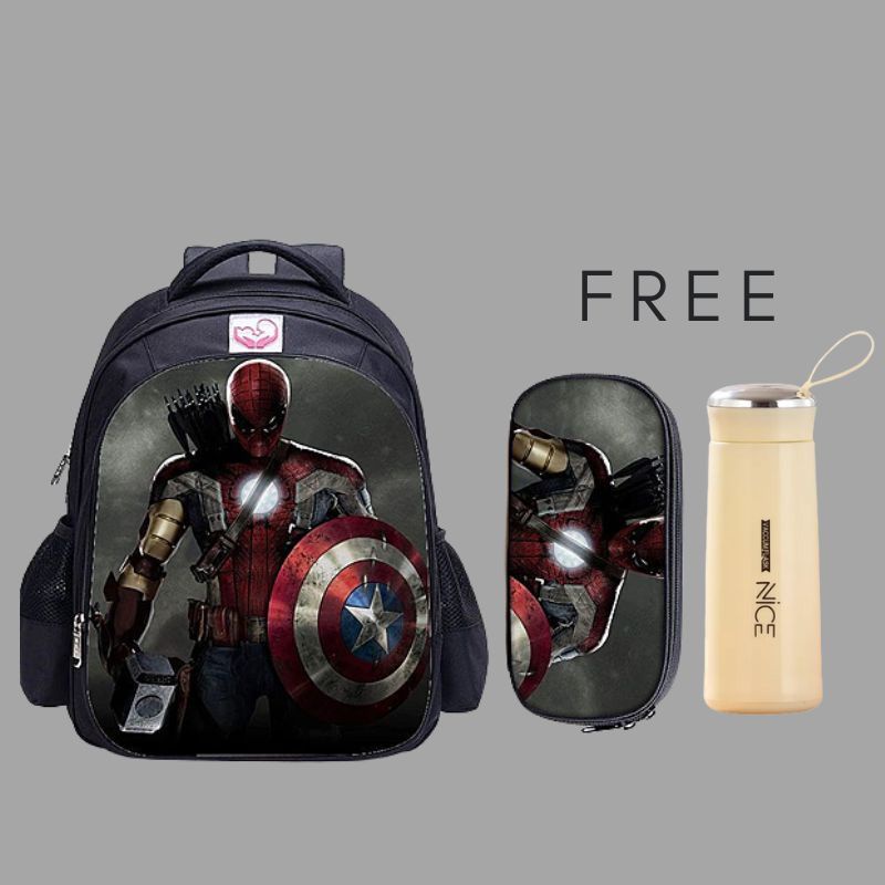 Tas Ransel Spiderman  Avangers +botol Ransel plus kupluk pelindung kepala Ransel anak sekolah TK SD