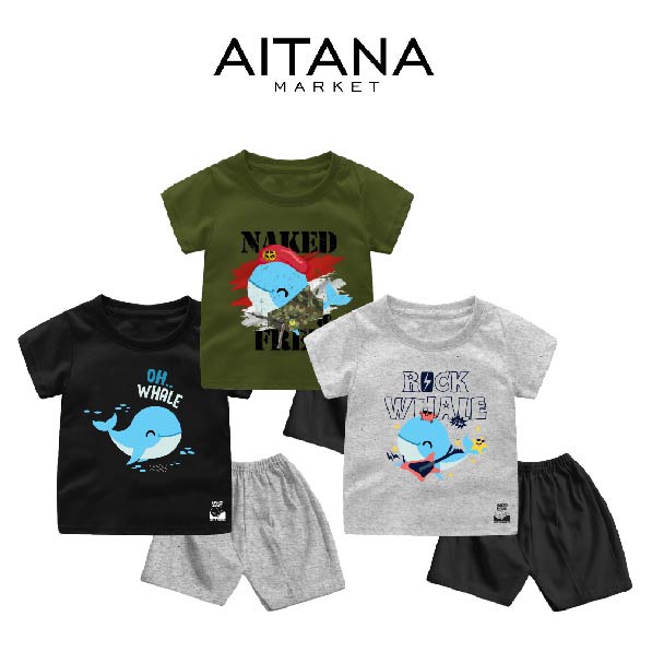 Setelan Bayi &amp; Anak NAF Whale Series Rock Whale Usia 6 Bulan Sampai 8 Tahun Bahan Katun Combed 30s