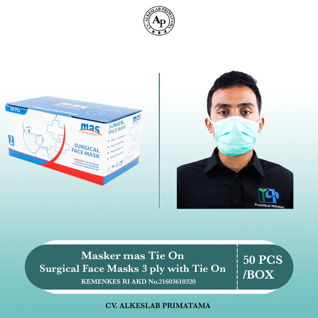 MASKER MAS SURGICAL FACE MASK 3 PLY WITH TIE ON/ EARLOOP - Tie On