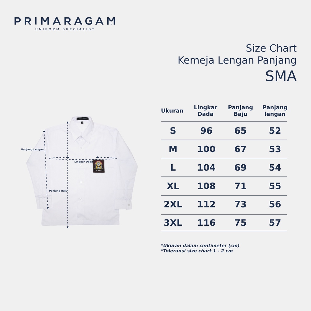 Primaragam Seragam Sekolah Sma Perempuan Lengan Panjang Baju Kemeja Putih Osis Smk Cewek Laki Laki