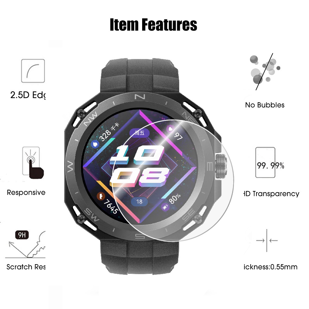 Premium Tempered Glass Screen Protective Film Clear 3D Pelindung Layar HD Anti Pecah Smartwatch Film Pelindung Full Cover Film Perlindungan Anti Gores Untuk Huawei Watch GT CYBER
