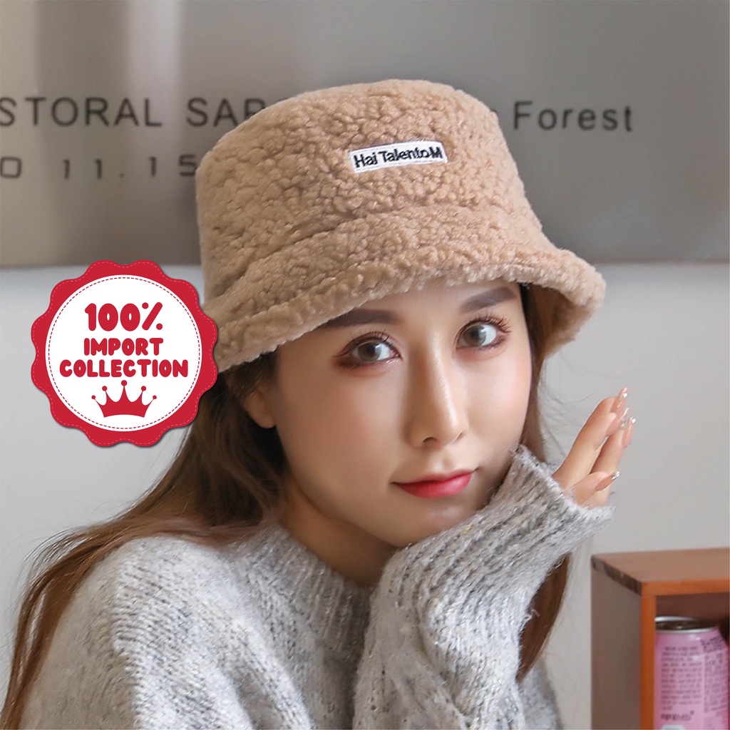 TALENTO HI Topi Bucket Bulu Domba Unisex Tebal Hangat Korean Style Fashion Gaya Jepang By Chikoisme NR