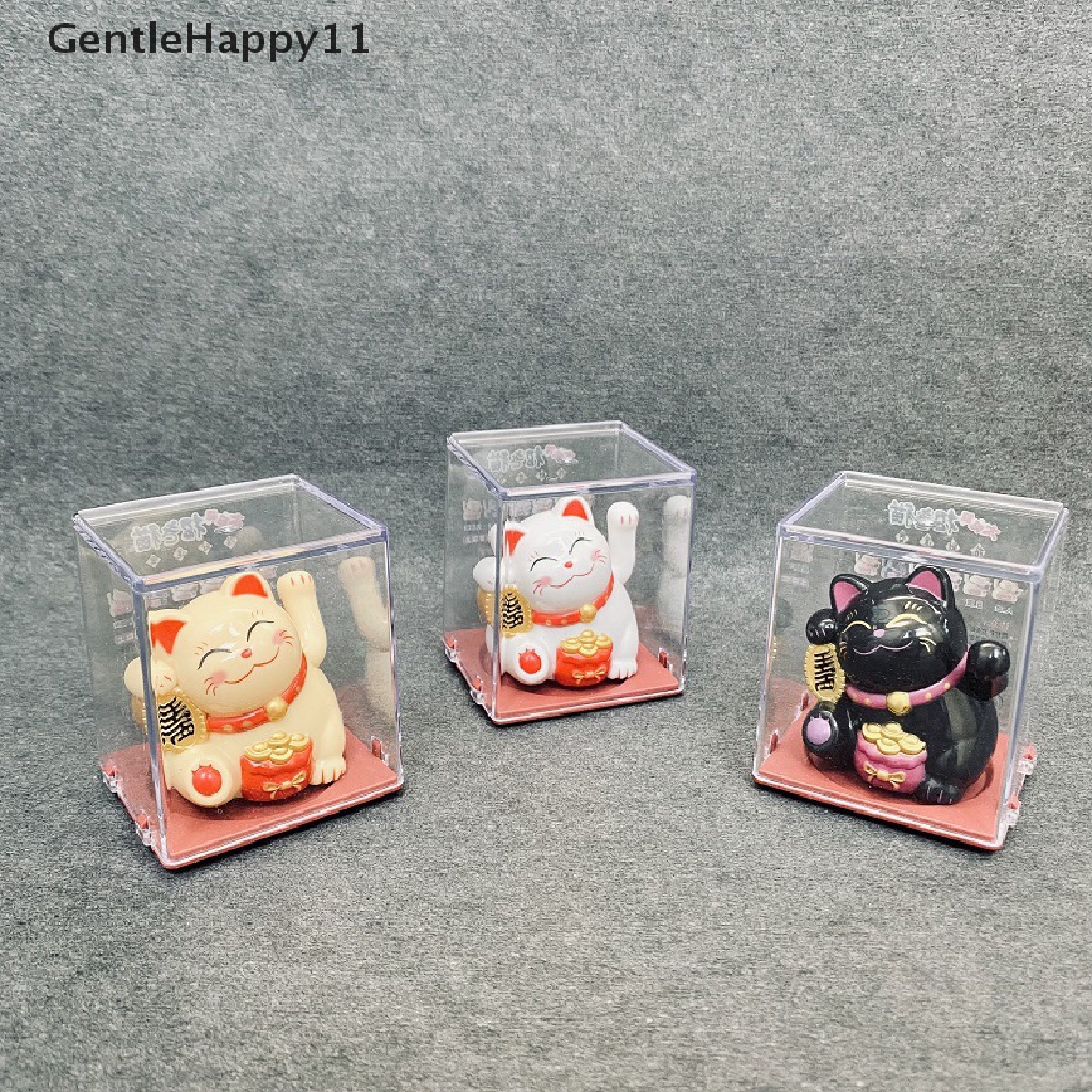 Gentlehappy 1Pc Hiasan Kucing Keberuntungan Mini Solar Otomatis Melambai Dekorasi Mobil Lucky Cat id