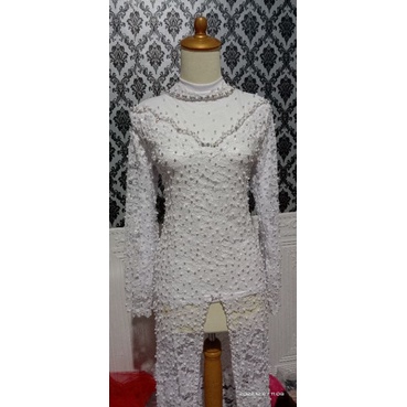 Ready Kebaya akad putih bersih full mutiara free sayap panjang dan manset