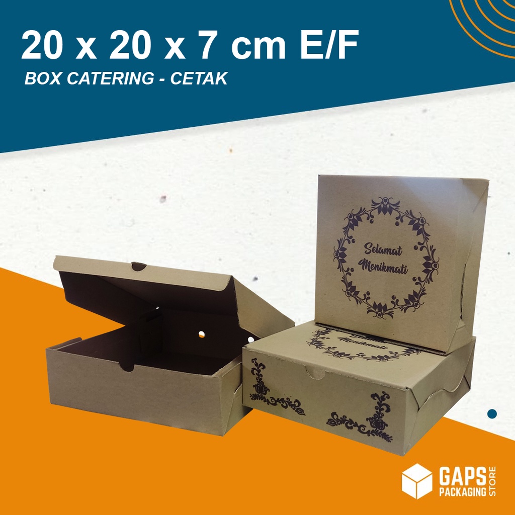 

Box Catering Nasi / Dus Kue / Dus Kotak Makanan 20 x 20 x 7 E-Flute Cetak Non Laminasi