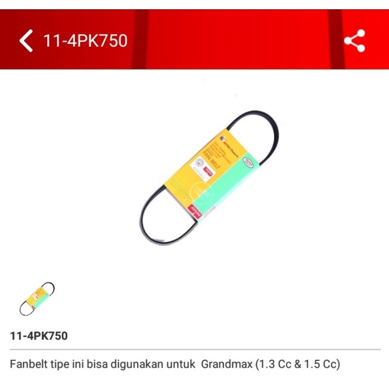 fanbelt aspira grandmax ac 1.3 dan 1.5 4PK750