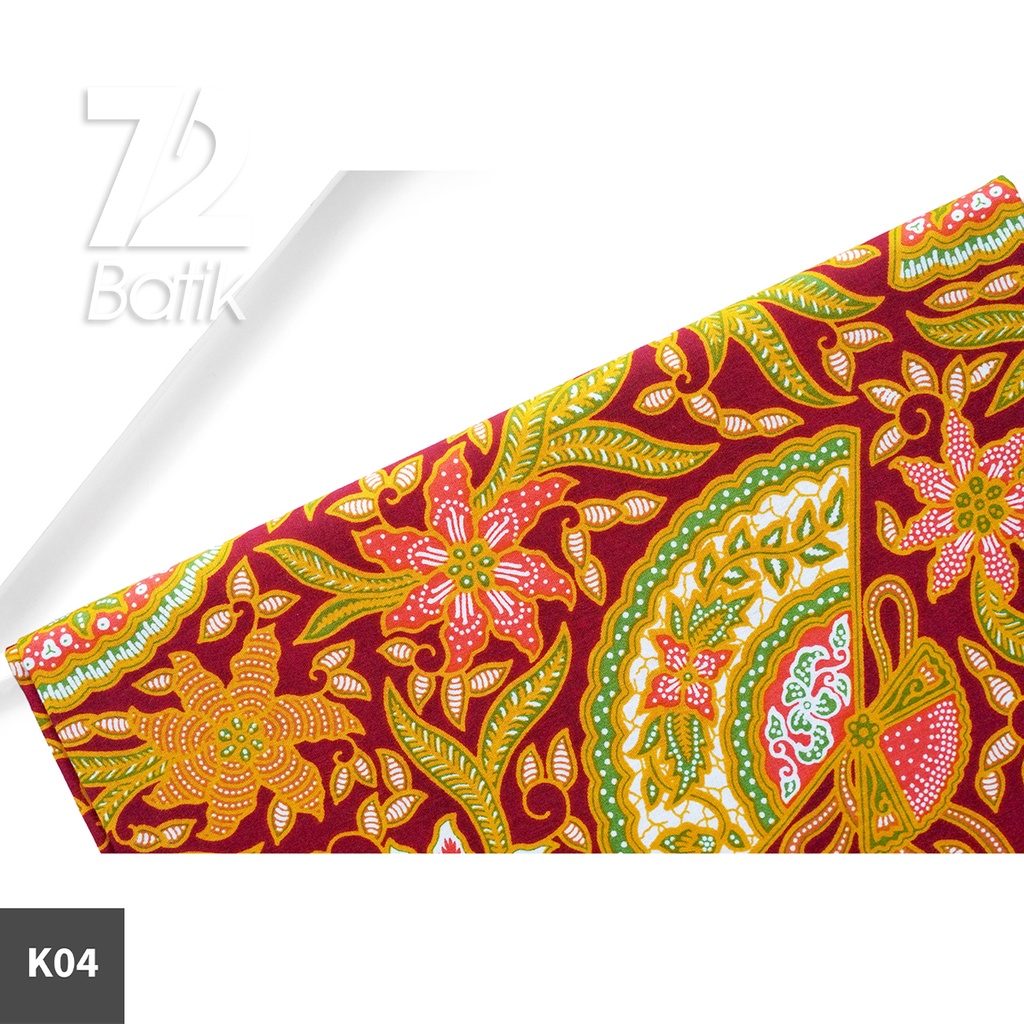 KAIN BATIK PREMIUM Bahan Katun Motif Kembang Kipas Warna Merah Maroon 722671 Cap 72 Jarik Jarit Samping Kebat Panjang Batik Katun Modern Premium Bahan Seragam Batik Pernikahan Kantor Keluarga Murah Kamen Jadi Batik Bali Lembaran