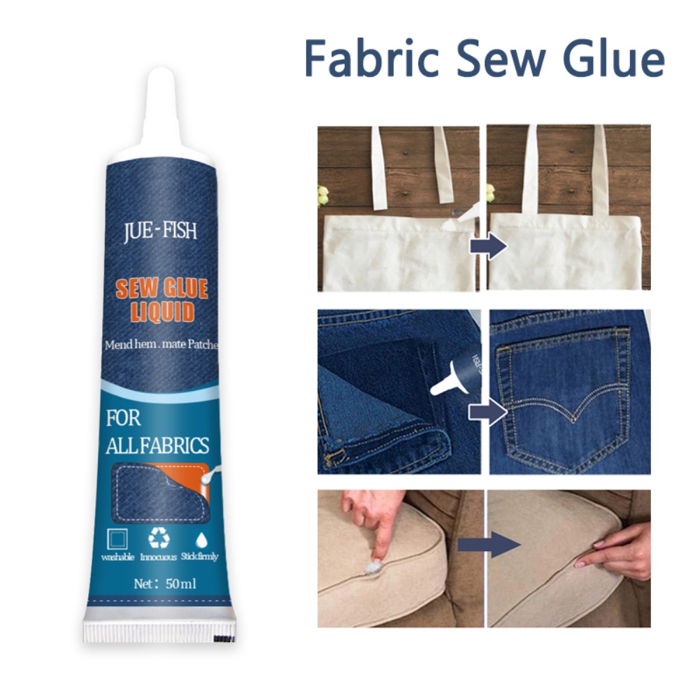 ღ 50Ml Kain Lem Kain Menjahit Perekat Tidak Beracun Kulit Menjahit Lem Kit Aman Cepat Pengeringan Lem Sofa mobil Bantal Pakaian Alat Perbaikan